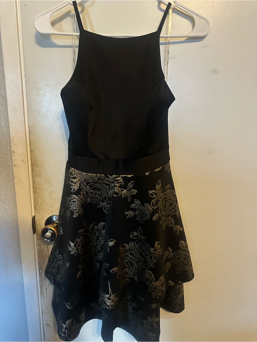 Matix Clothing Company Black Dress with Gold Floral Jacquard Skirt